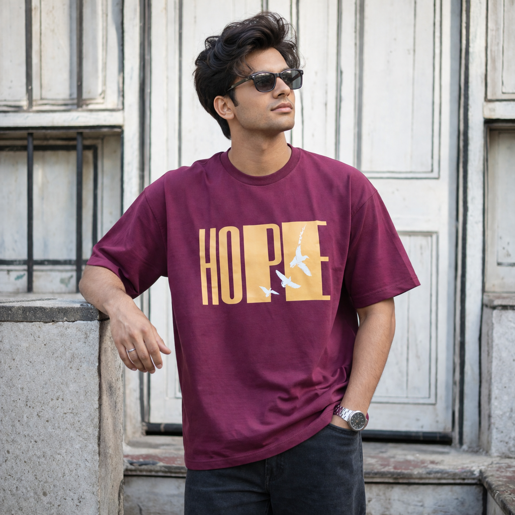 RISING HOPE - Maroon Oversized T-Shirt