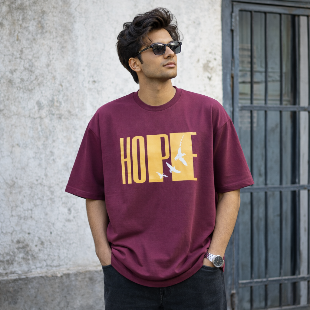 RISING HOPE - Maroon Oversized T-Shirt