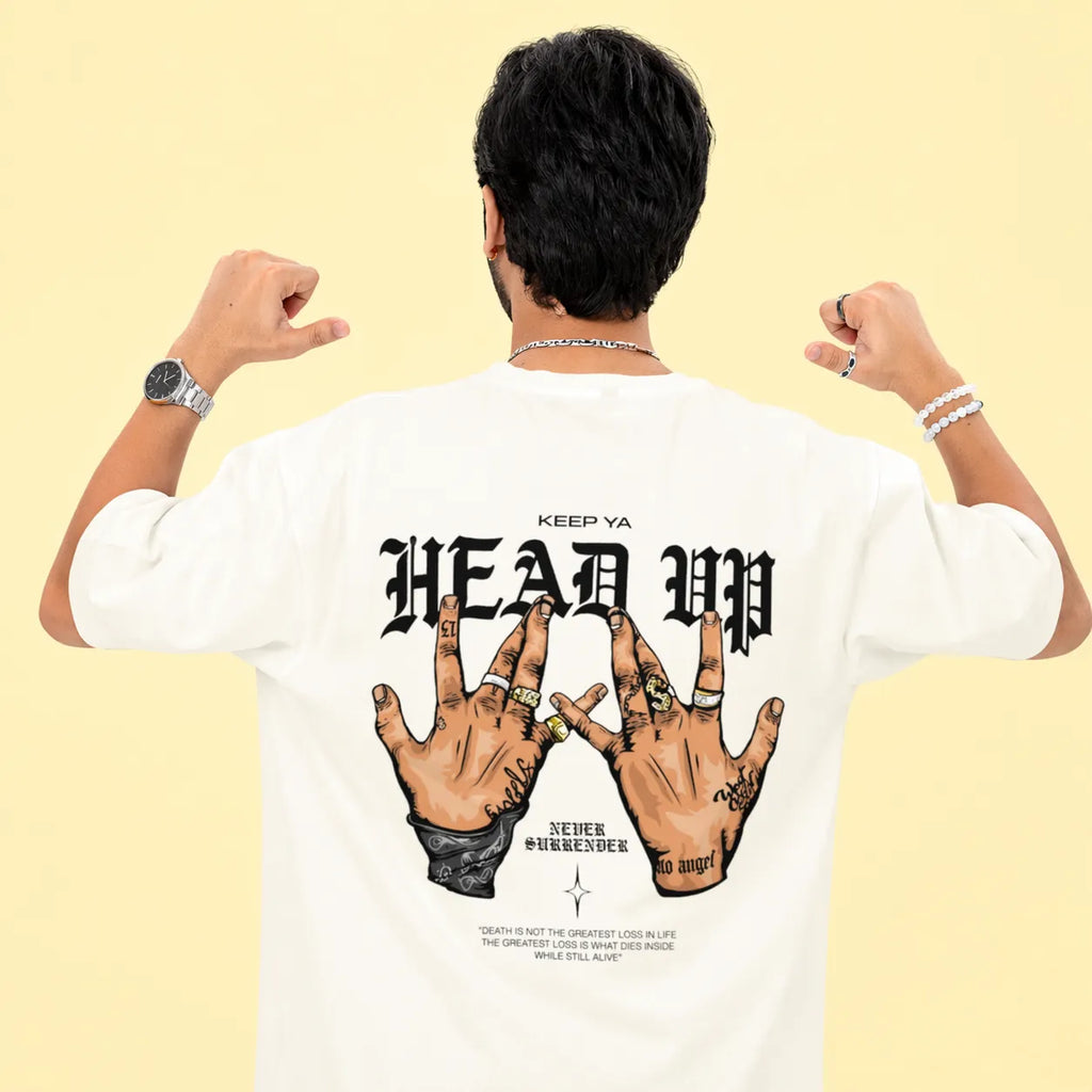 HEAD UP HUSTLE - Off White Oversized T-Shirt