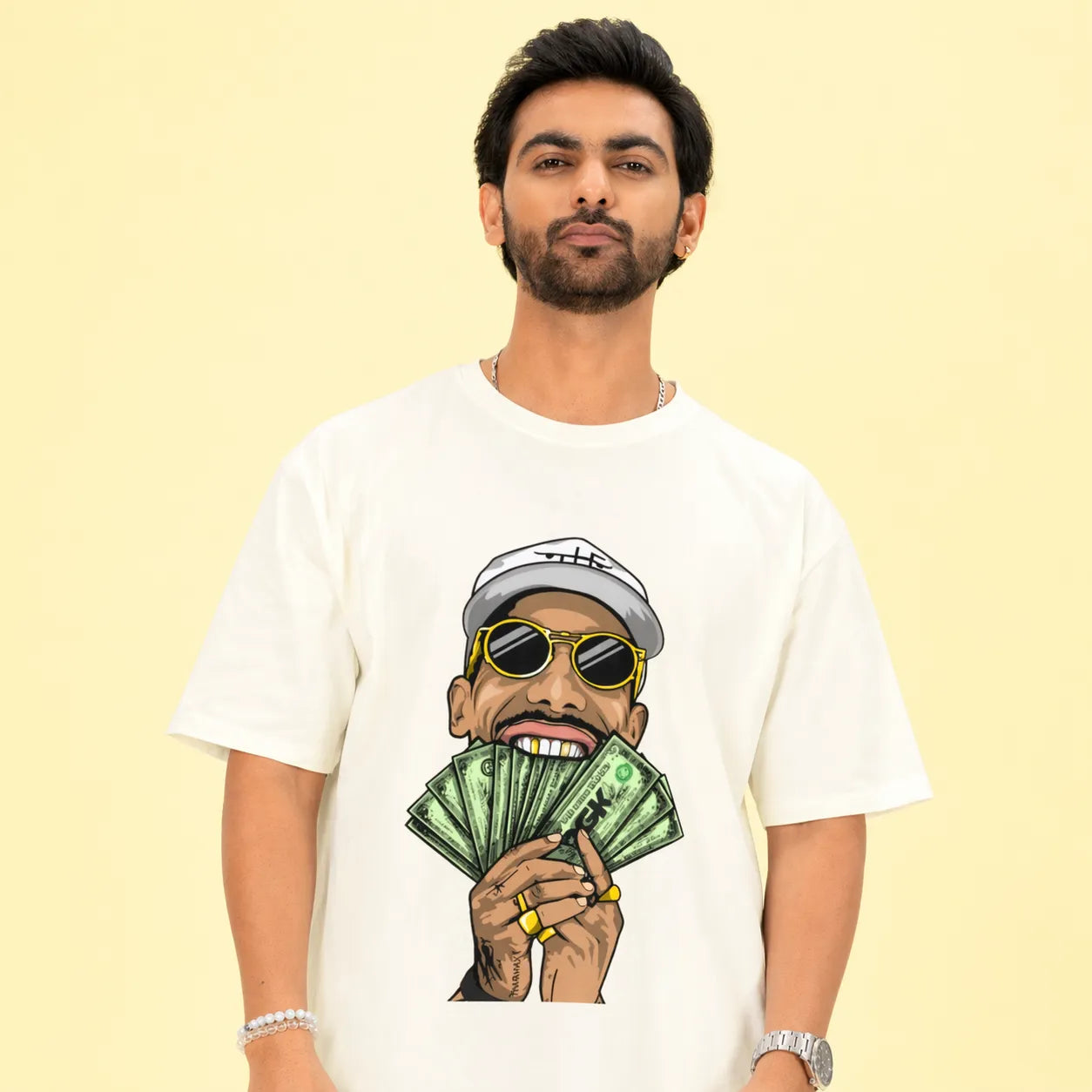 HEAD UP HUSTLE - Off White Oversized T-Shirt
