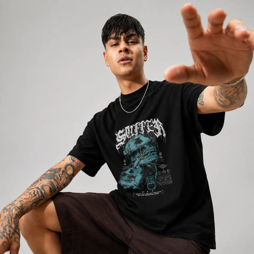 SUFFERED SKULL - Black Oversized T-Shirt