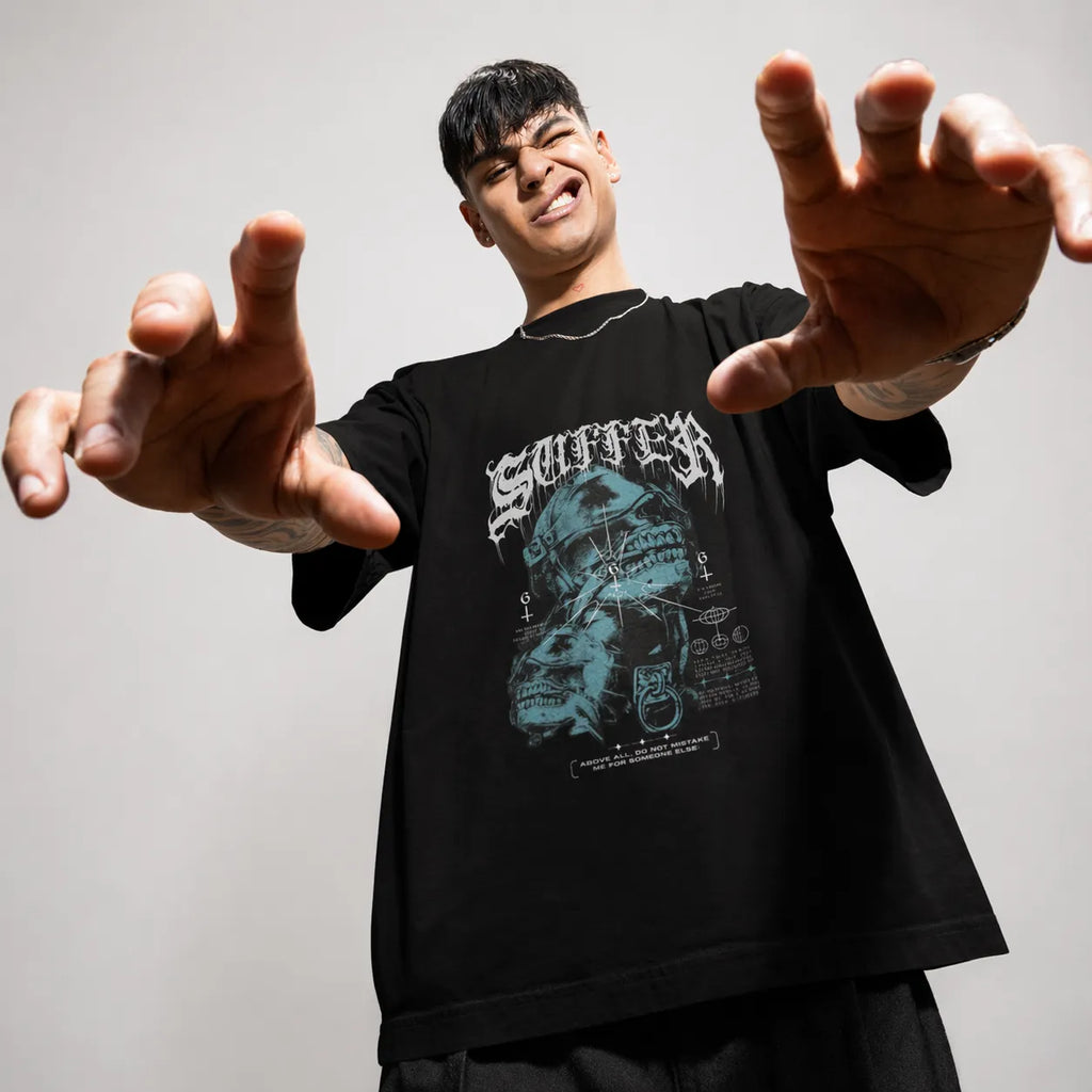 SUFFERED SKULL - Black Oversized T-Shirt