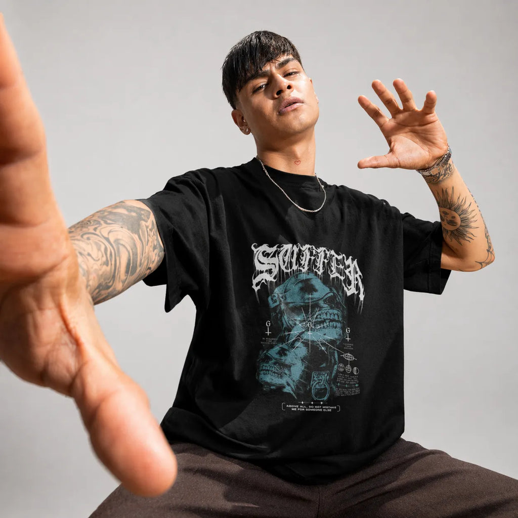 SUFFERED SKULL - Black Oversized T-Shirt