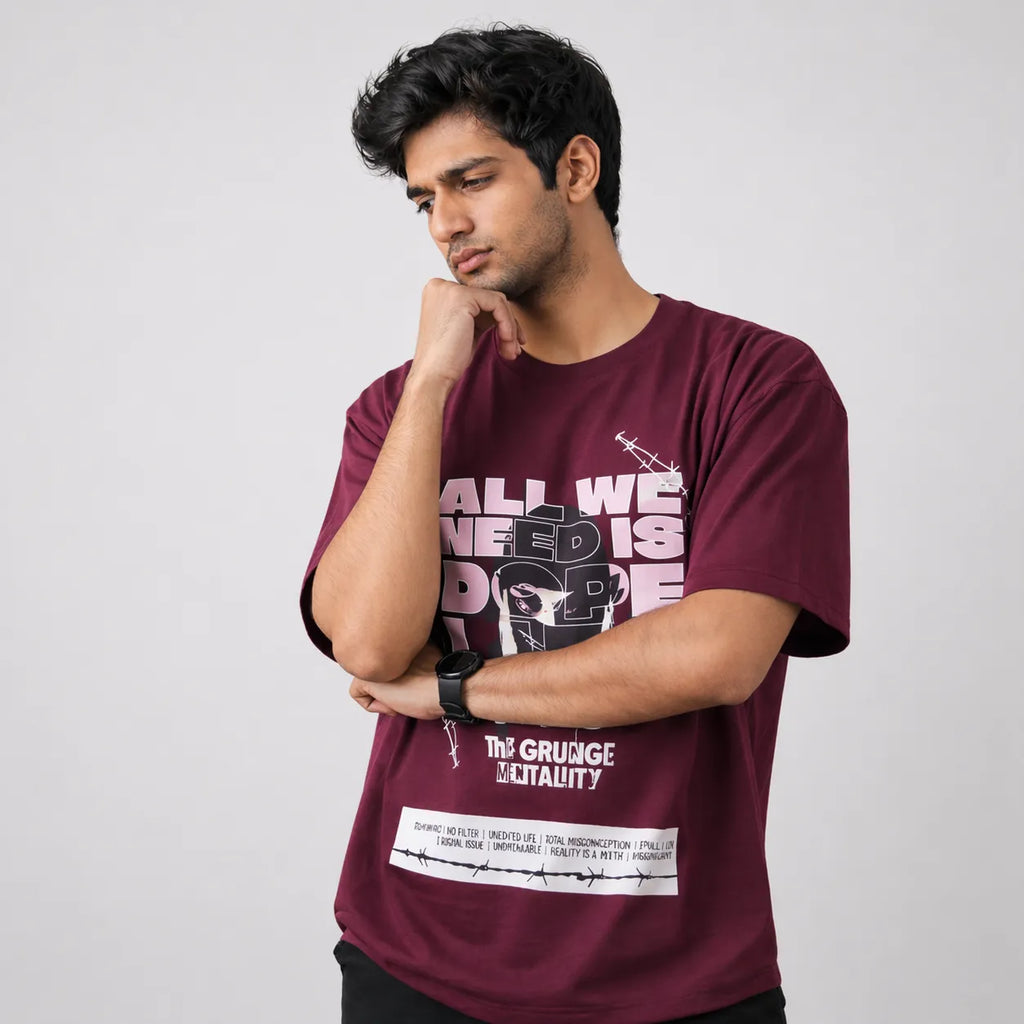 DOPE LIFE - Maroon Oversized T-Shirt