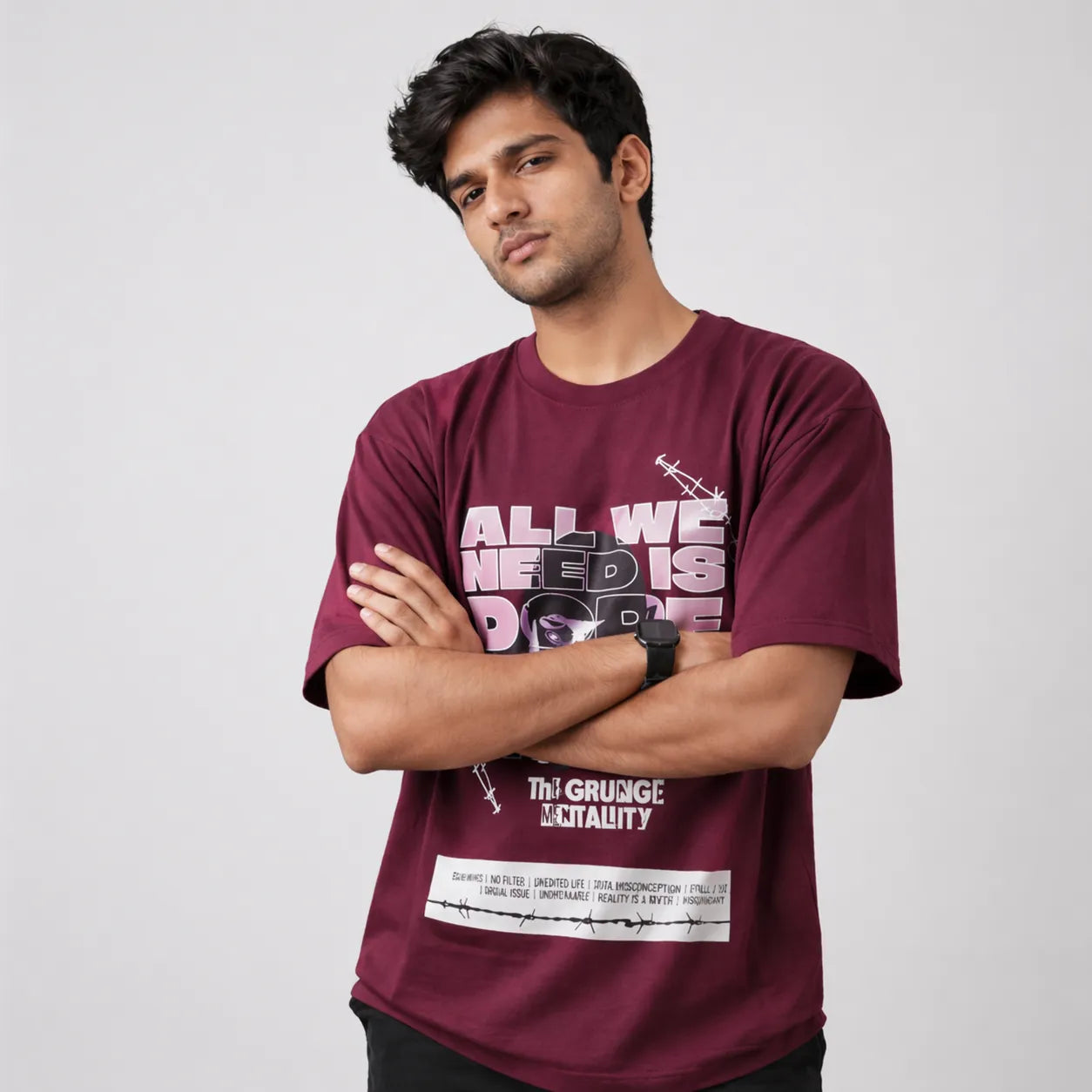 DOPE LIFE - Maroon Oversized T-Shirt