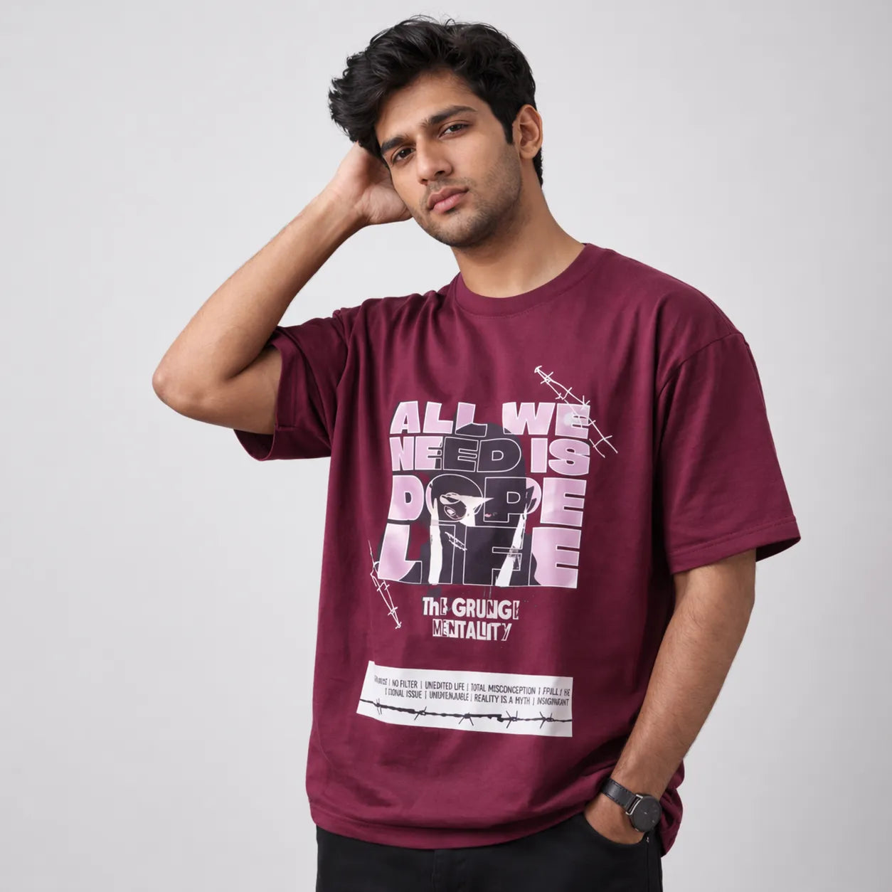 DOPE LIFE - Maroon Oversized T-Shirt
