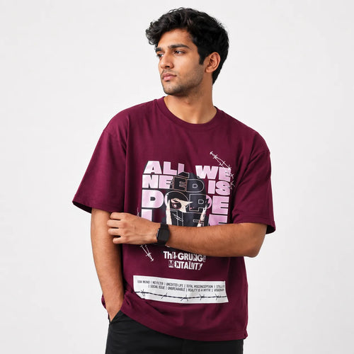 DOPE LIFE - Maroon Oversized T-Shirt