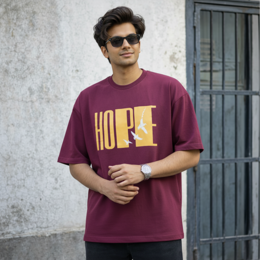RISING HOPE - Maroon Oversized T-Shirt