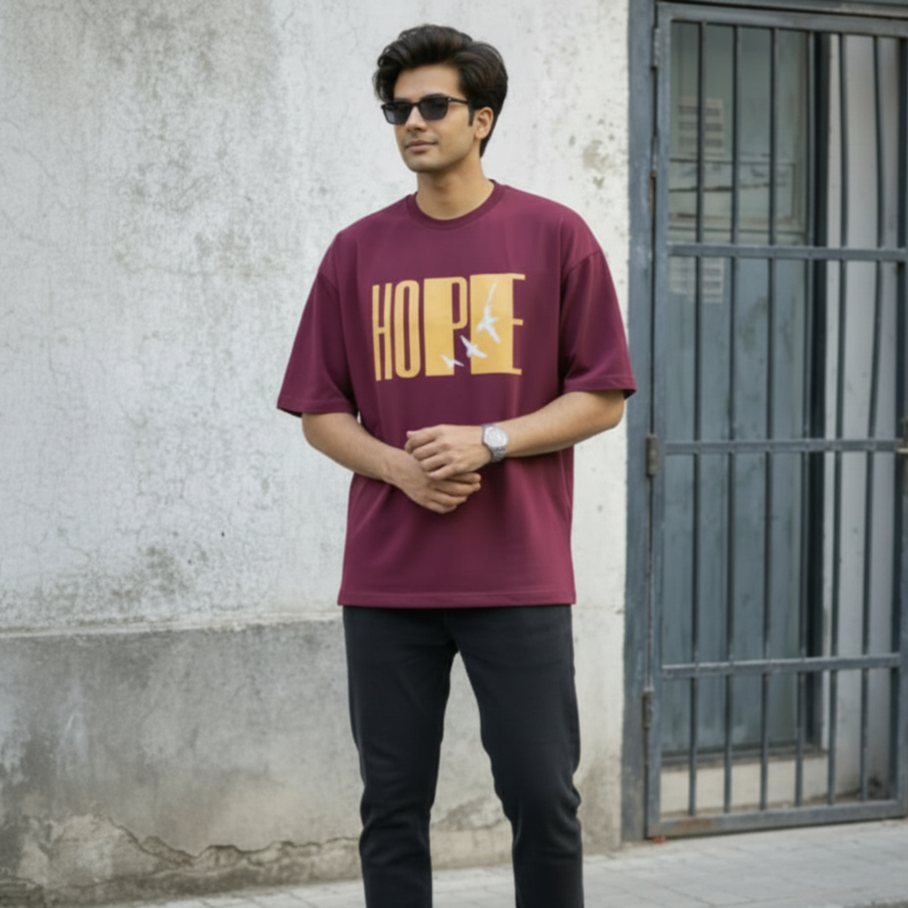 RISING HOPE - Maroon Oversized T-Shirt