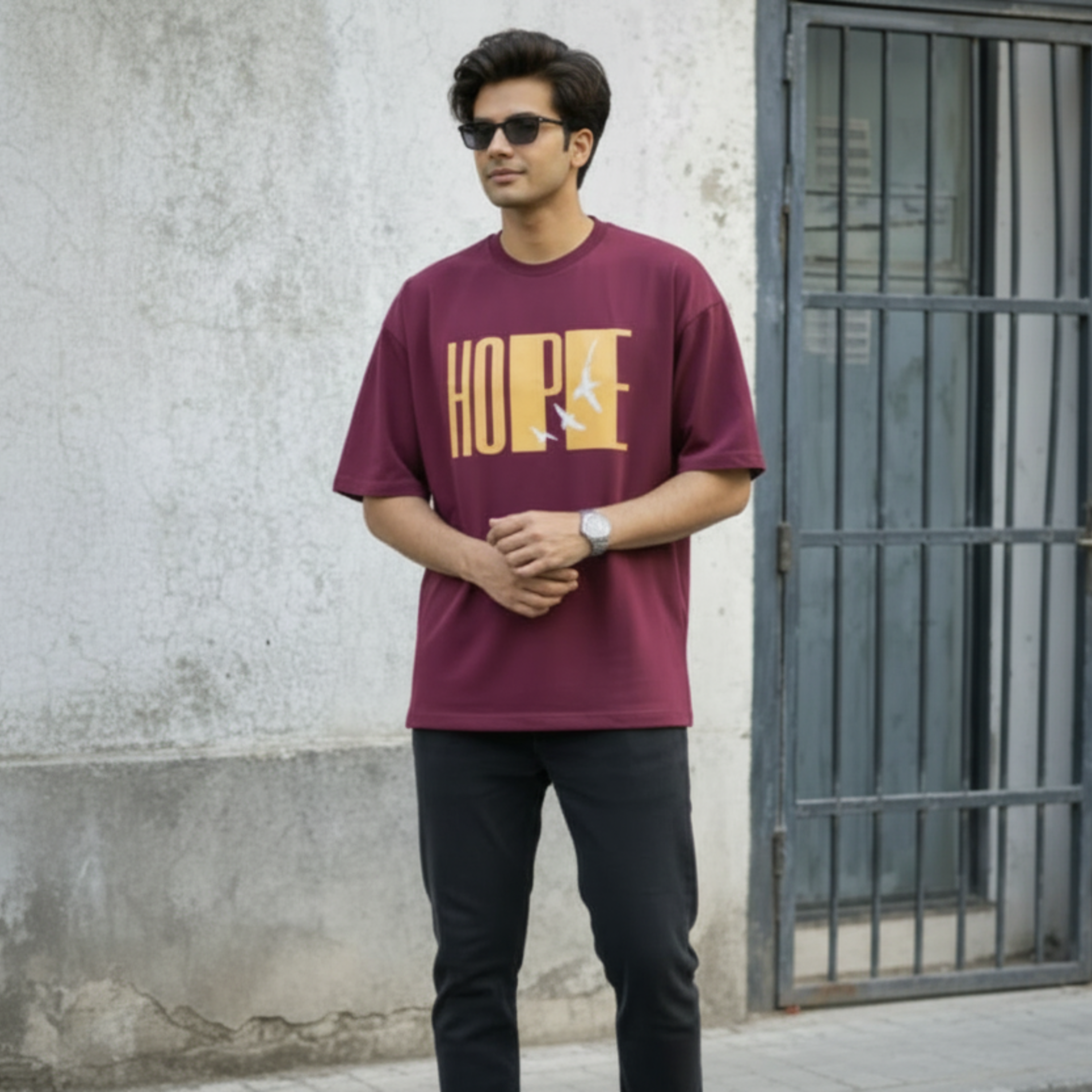 RISING HOPE - Maroon Oversized T-Shirt