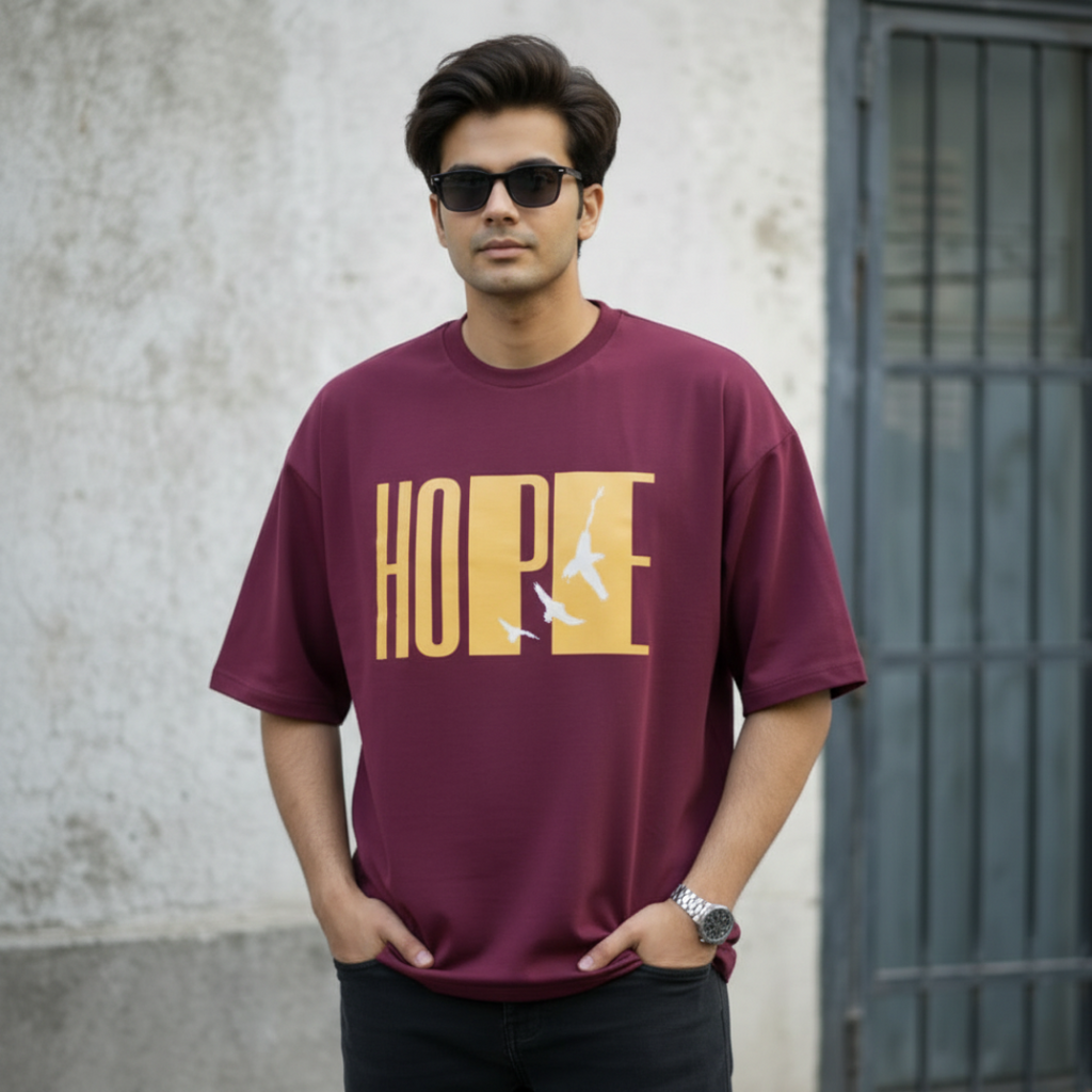 RISING HOPE - Maroon Oversized T-Shirt