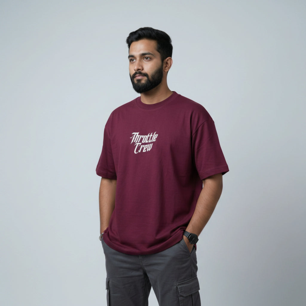 THROTTLE CREW - Maroon Oversized T-Shirt