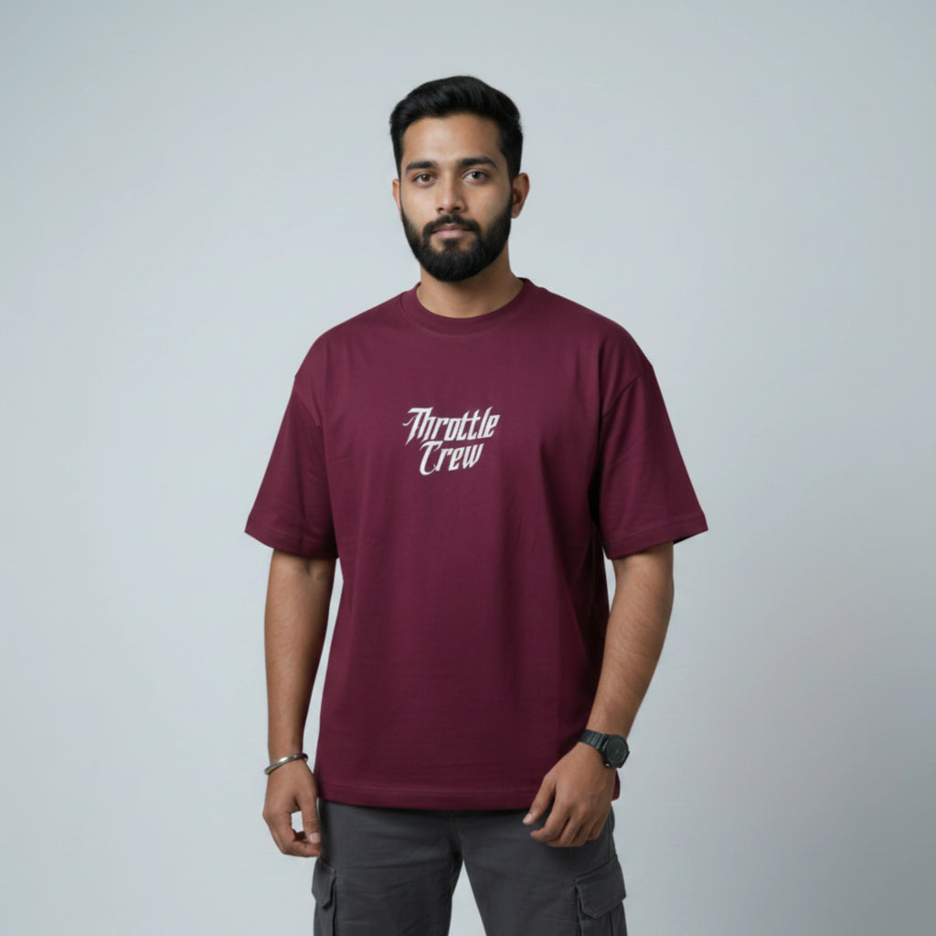 THROTTLE CREW - Maroon Oversized T-Shirt