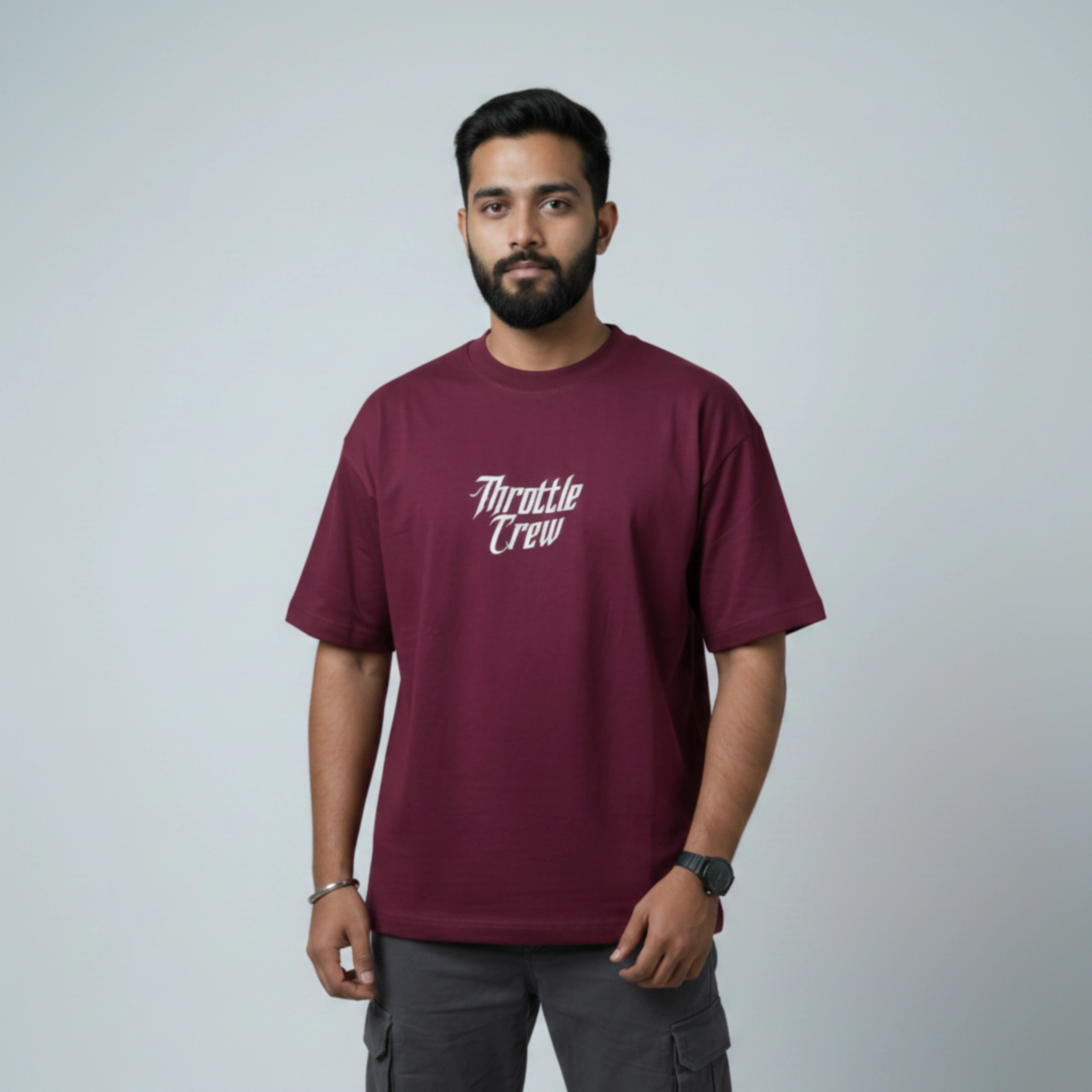 THROTTLE CREW - Maroon Oversized T-Shirt
