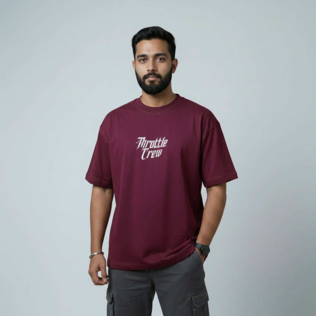 THROTTLE CREW - Maroon Oversized T-Shirt