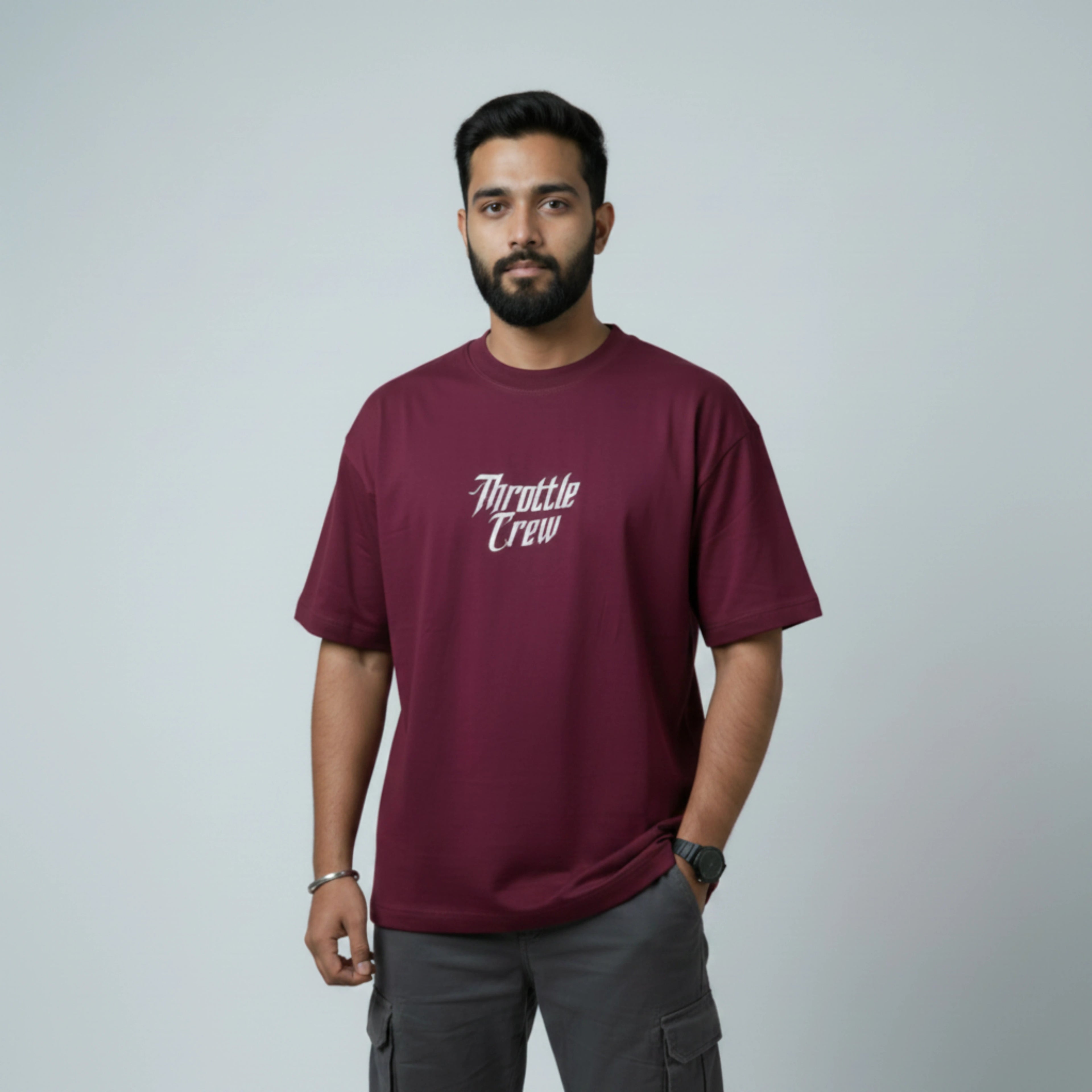 THROTTLE CREW - Maroon Oversized T-Shirt