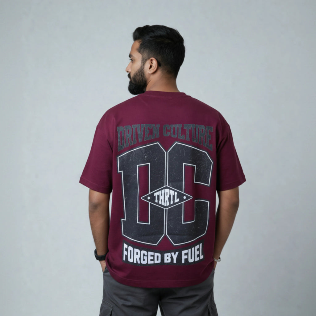 THROTTLE CREW - Maroon Oversized T-Shirt
