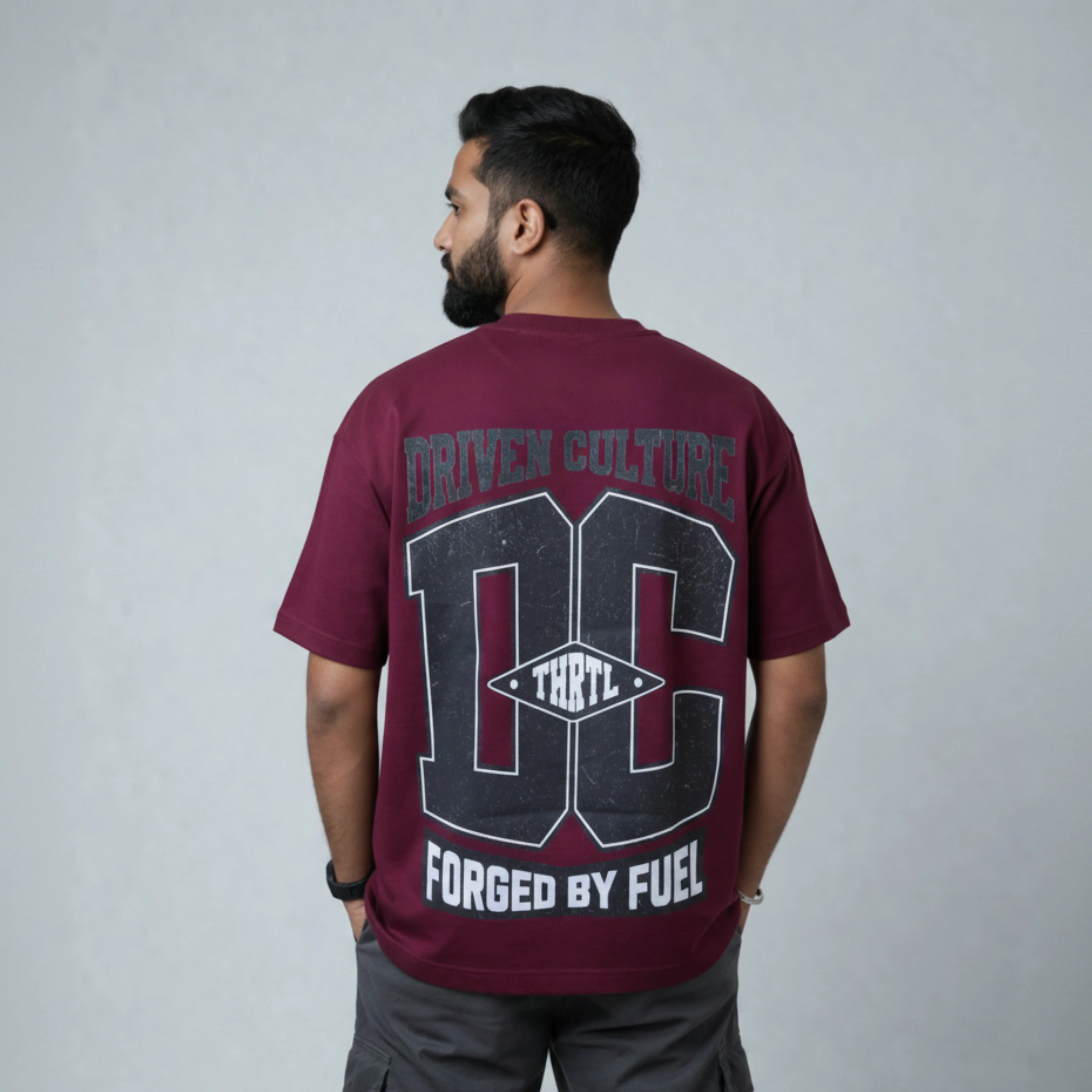 THROTTLE CREW - Maroon Oversized T-Shirt