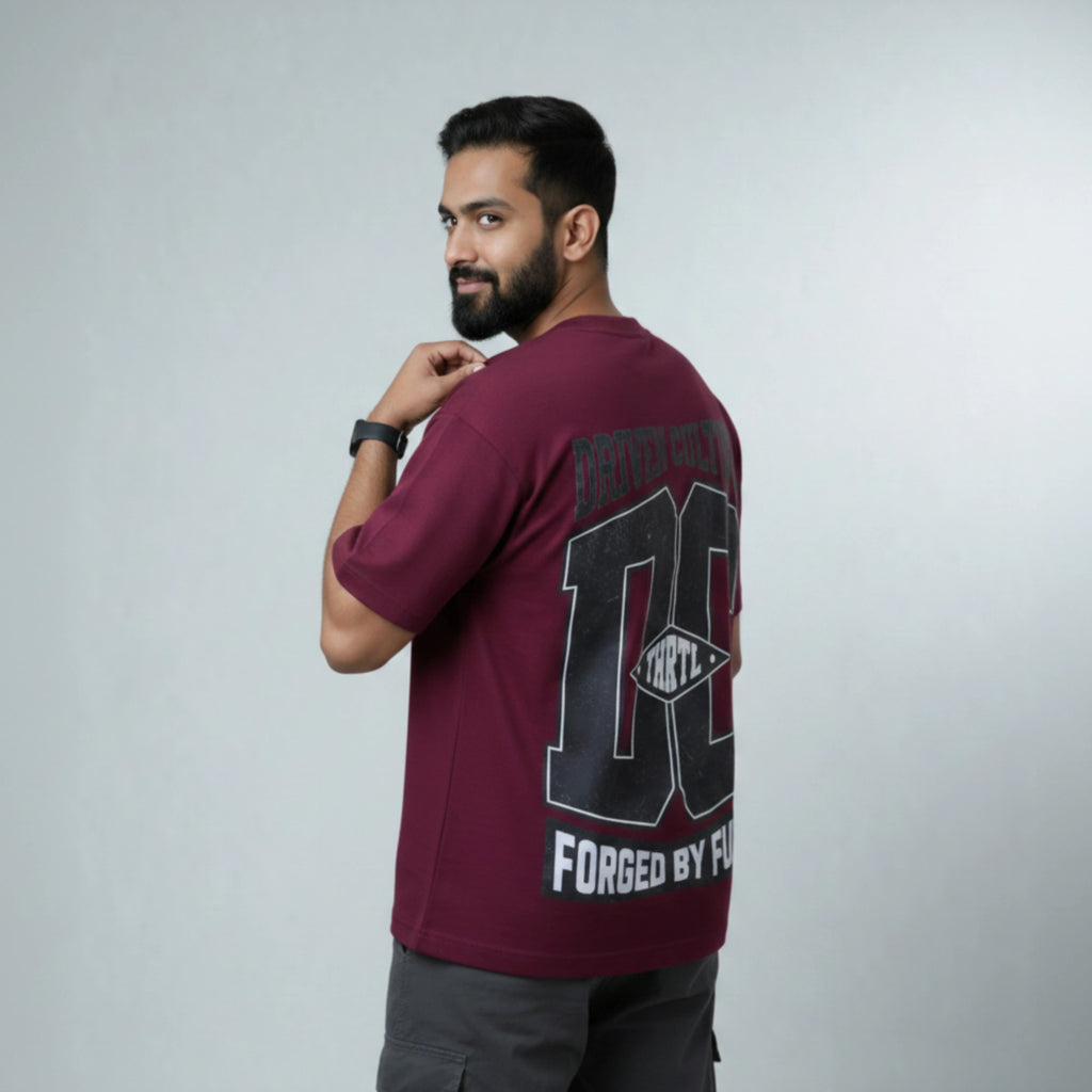 THROTTLE CREW - Maroon Oversized T-Shirt