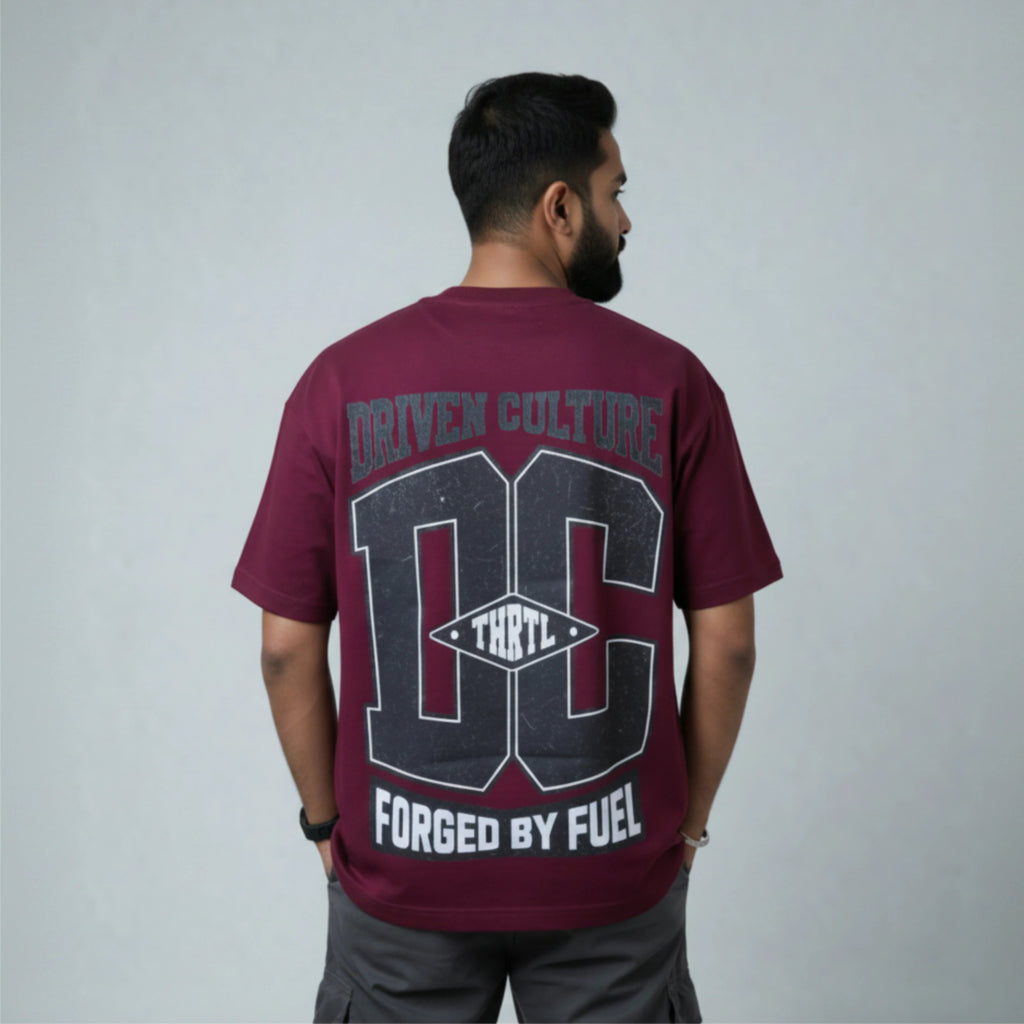 THROTTLE CREW - Maroon Oversized T-Shirt