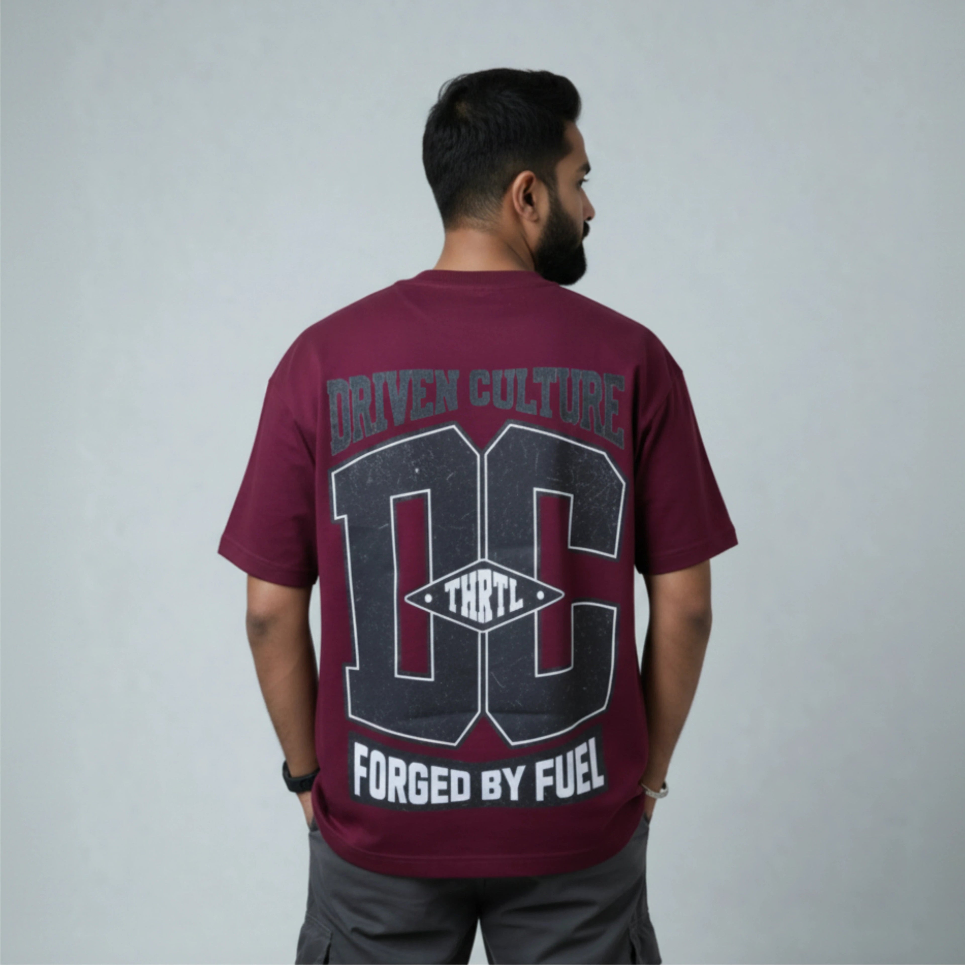 THROTTLE CREW - Maroon Oversized T-Shirt