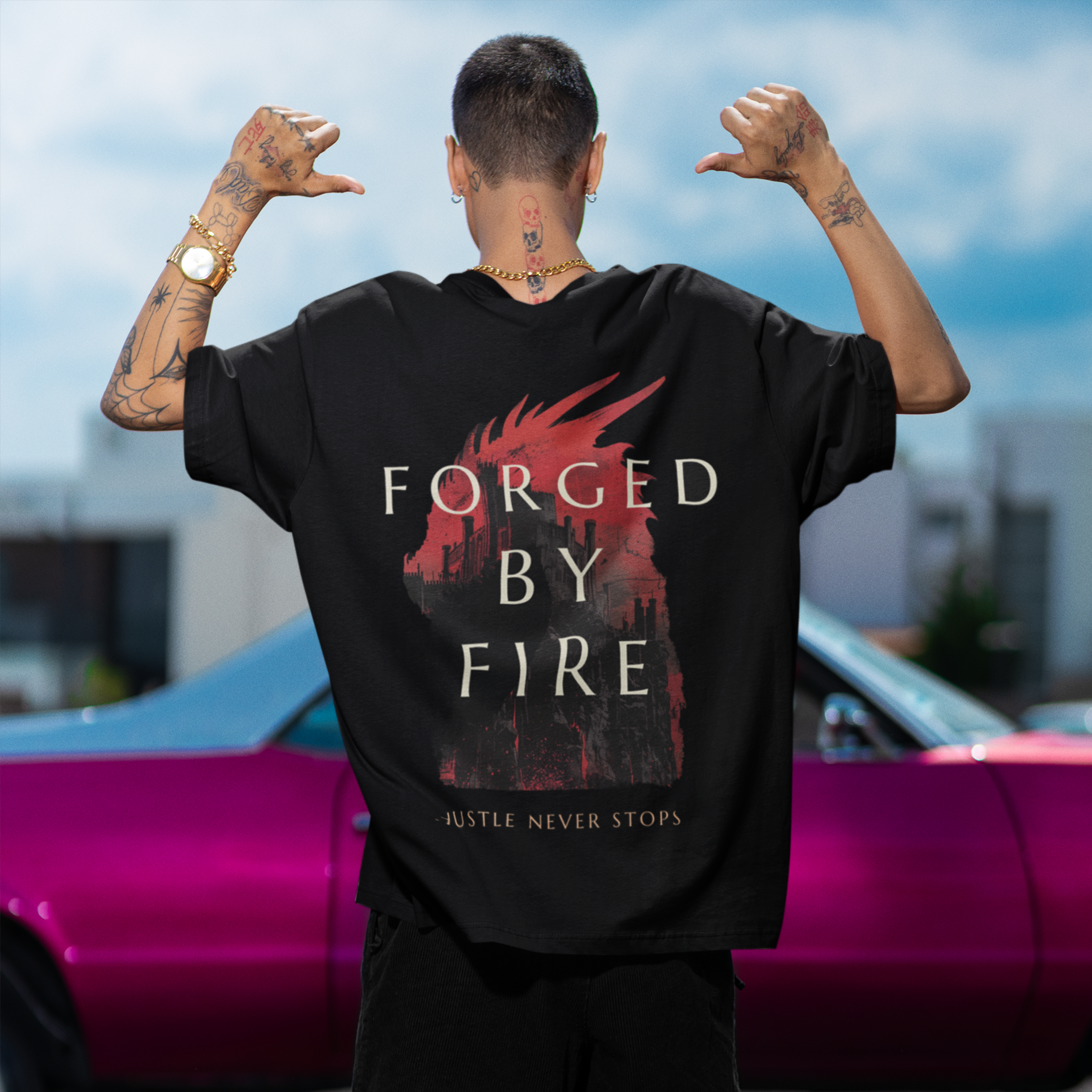 FORGED BY FIRE - Black Oversized T-Shirt